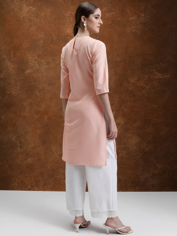  Vishudh Women Peach Embroidered Straight Kurtas