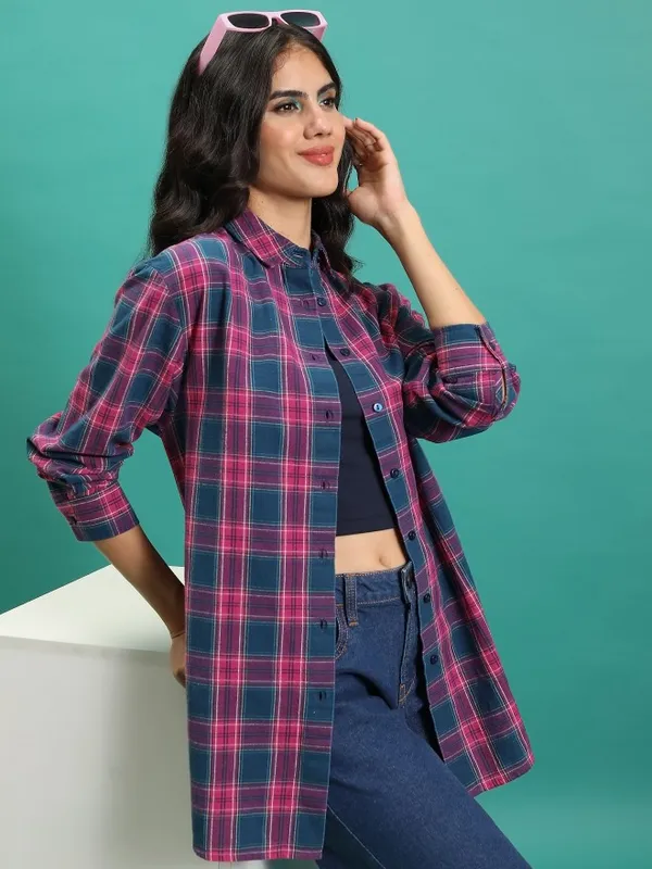Women Checked Oversized Fit Casual Shirt