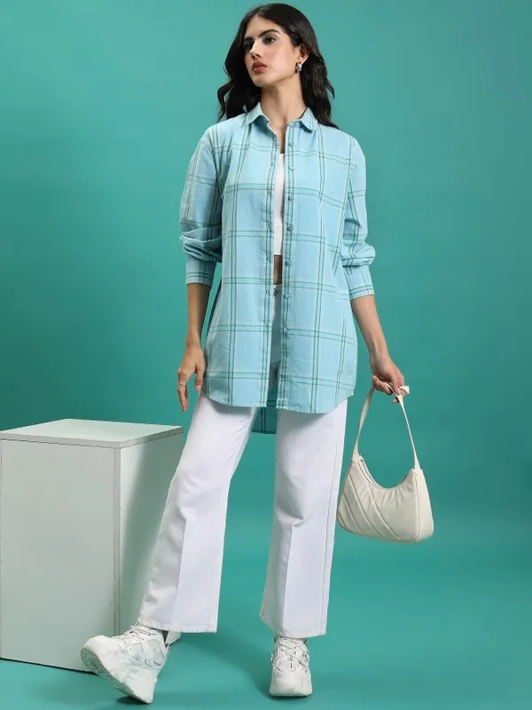  Tokyo Talkies Women Green Checked Casual Shirts