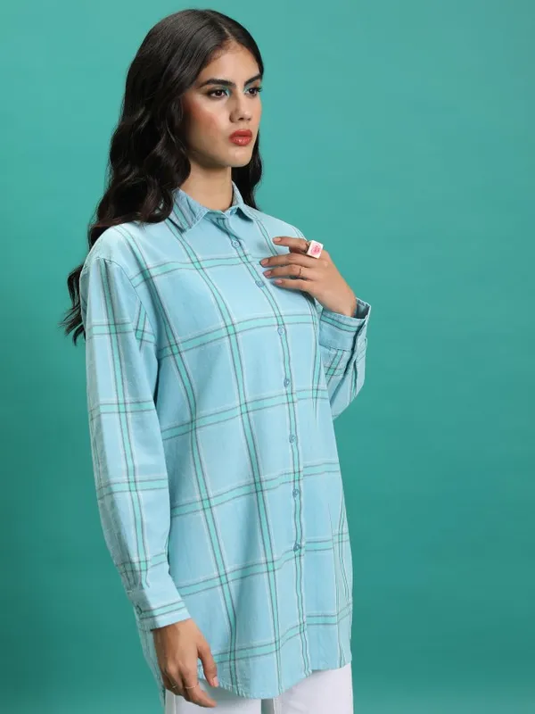  Tokyo Talkies Women Green Checked Casual Shirts