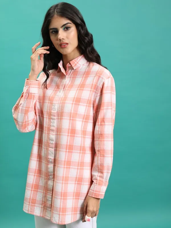  Tokyo Talkies Women Orange Checked Casual Shirts