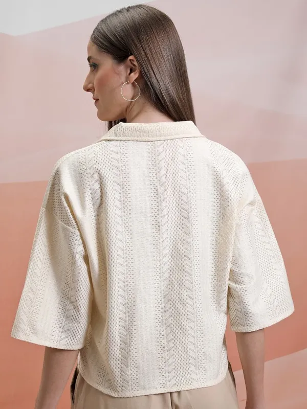  Tokyo Talkies Women Off White Self Design Regular Tops