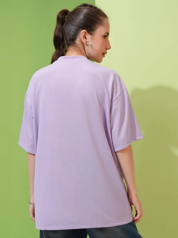 Tokyo Talkies Women Lavender Solid Round Neck T-Shirt