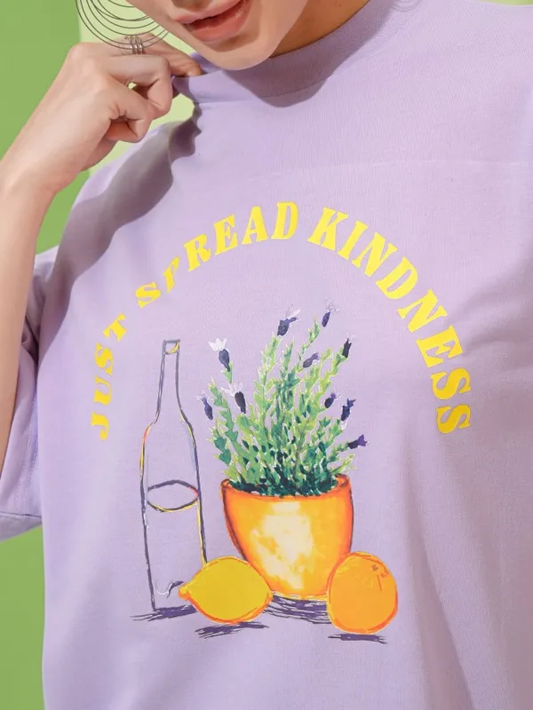 Tokyo Talkies Women Lavender Solid Round Neck T-Shirt