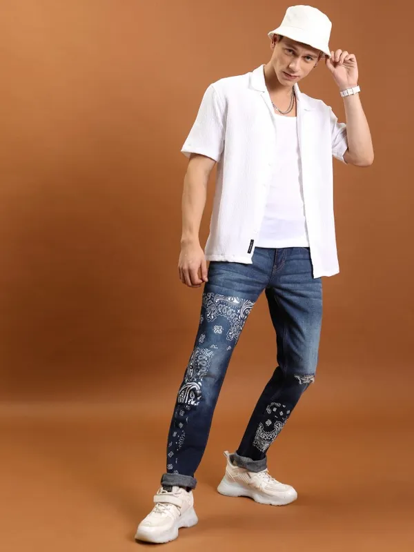 Highlander Men Blue Slim Fit Slash Knee Jeans