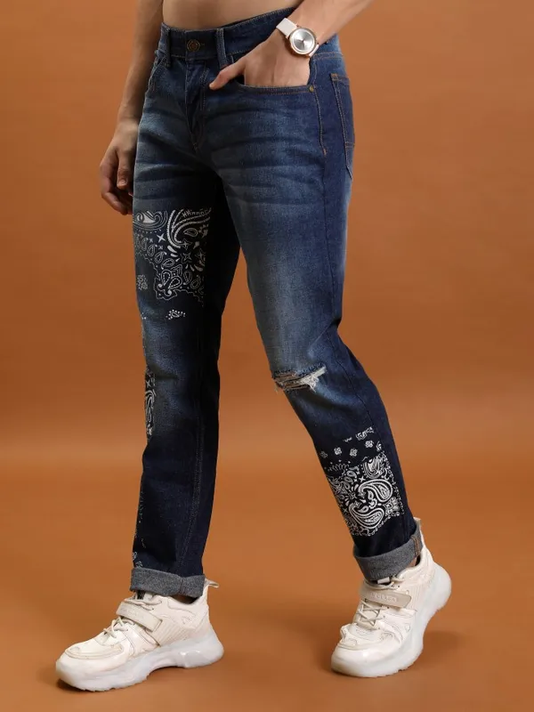 Highlander Men Blue Slim Fit Slash Knee Jeans