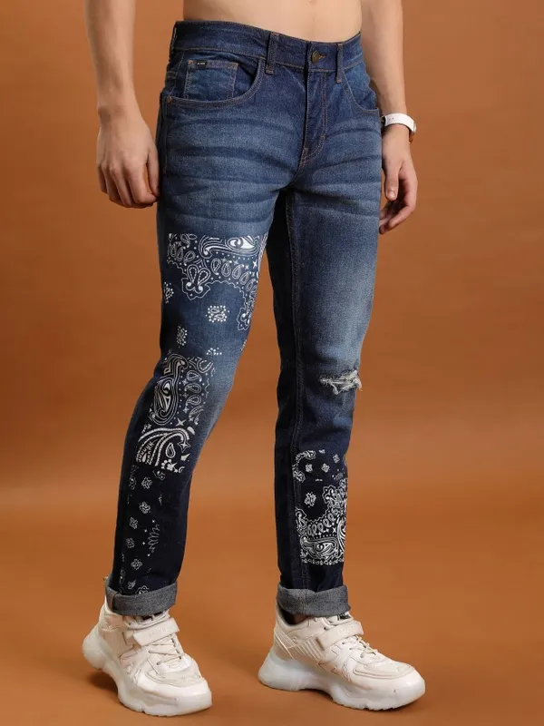 Highlander Men Blue Slim Fit Slash Knee Jeans