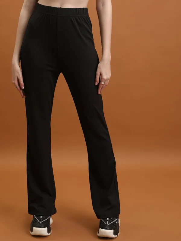  Tokyo Talkies Women Black Solid Flared Casual Trousers