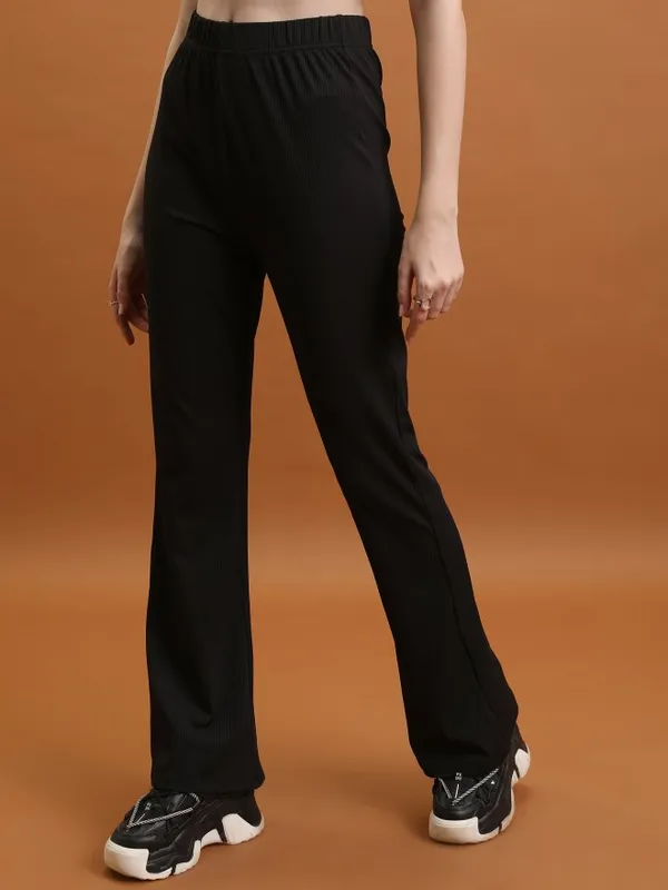  Tokyo Talkies Women Black Solid Flared Casual Trousers