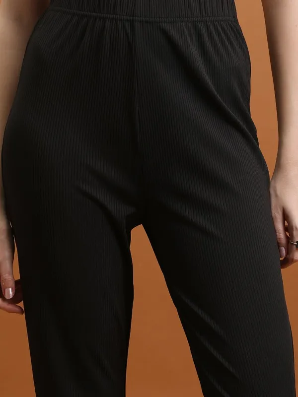  Tokyo Talkies Women Black Solid Flared Casual Trousers
