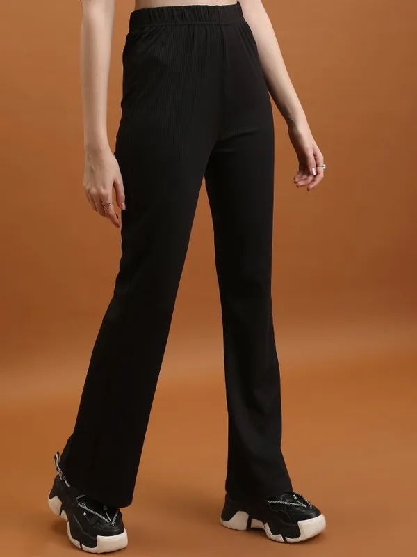  Tokyo Talkies Women Black Solid Flared Casual Trousers