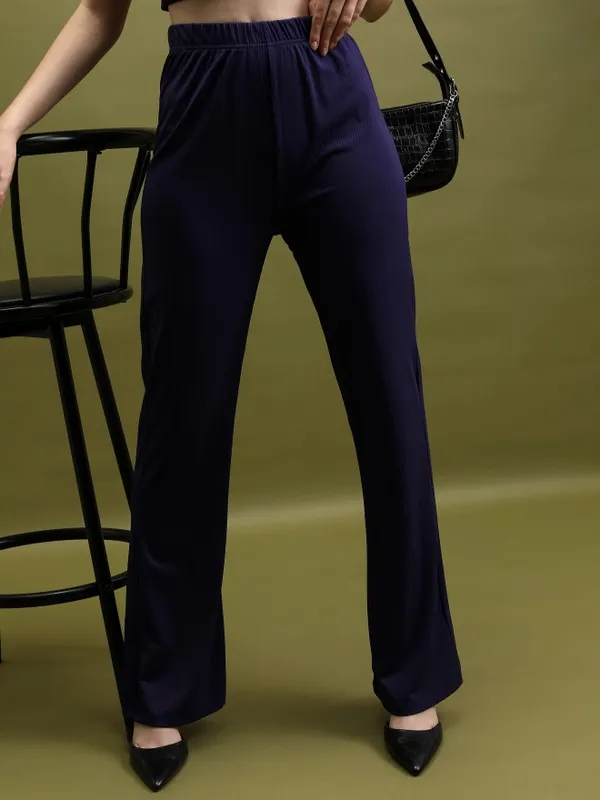  Tokyo Talkies Women Purple Solid Flared Casual Trousers