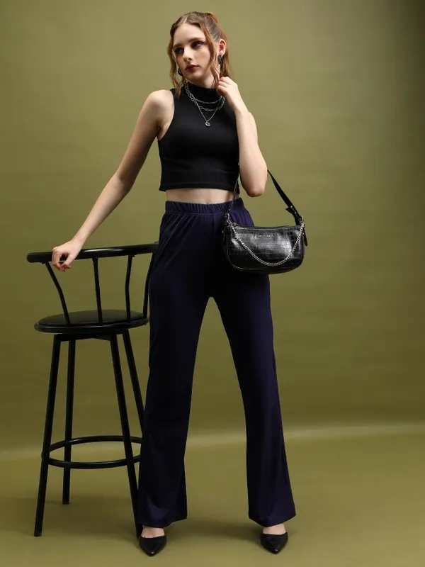  Tokyo Talkies Women Purple Solid Flared Casual Trousers