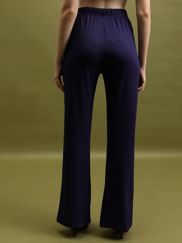  Tokyo Talkies Women Purple Solid Flared Casual Trousers