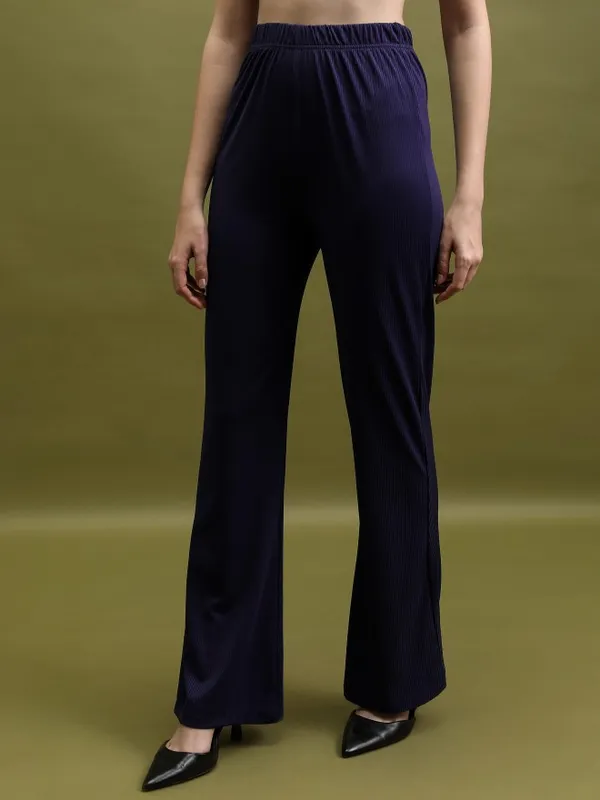  Tokyo Talkies Women Purple Solid Flared Casual Trousers