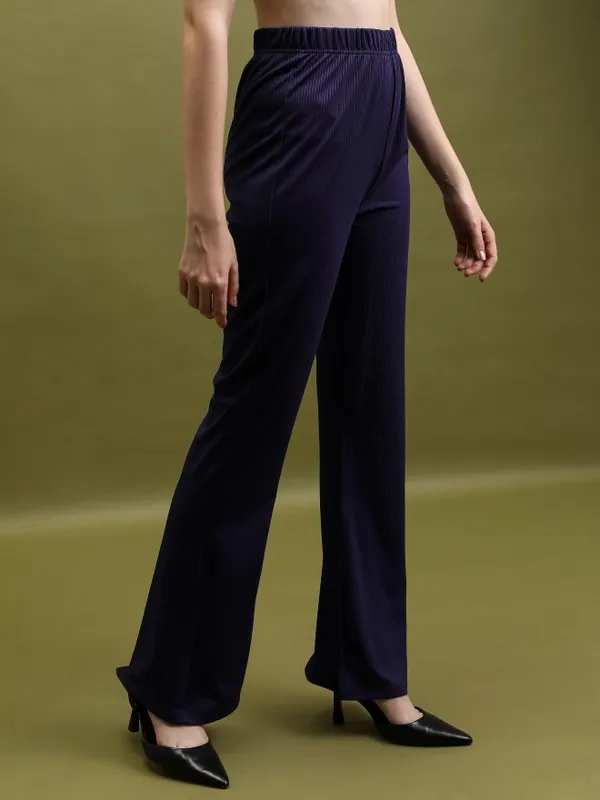  Tokyo Talkies Women Purple Solid Flared Casual Trousers