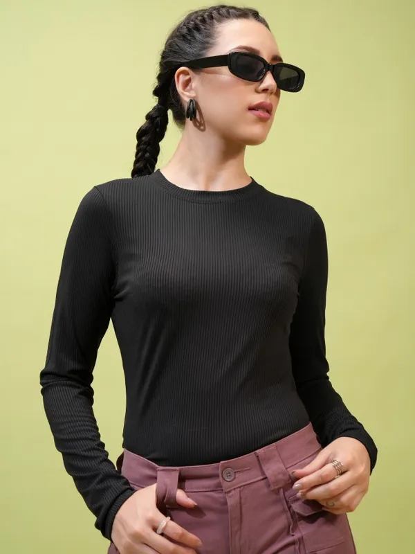  Tokyo Talkies Women Black Solid Fitted Tops