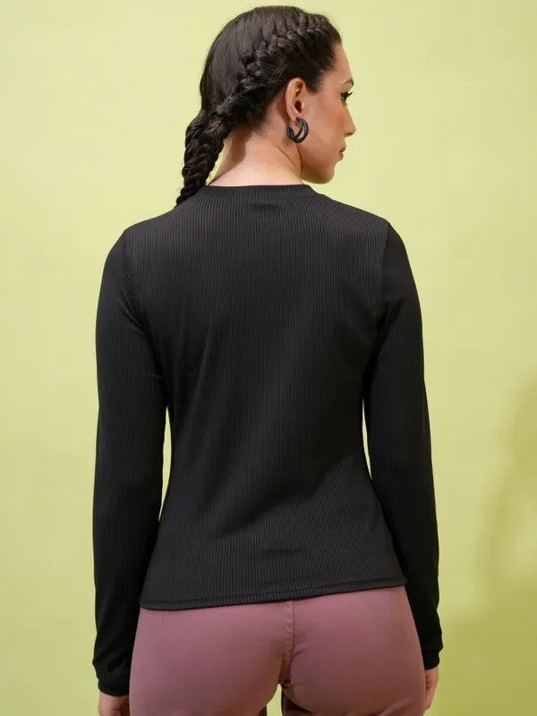  Tokyo Talkies Women Black Solid Fitted Tops
