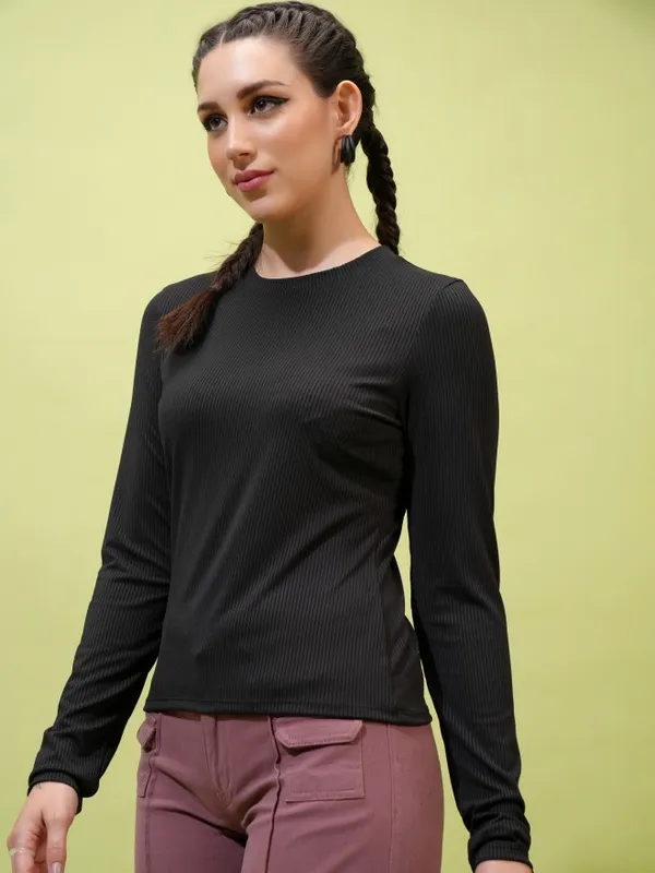  Tokyo Talkies Women Black Solid Fitted Tops