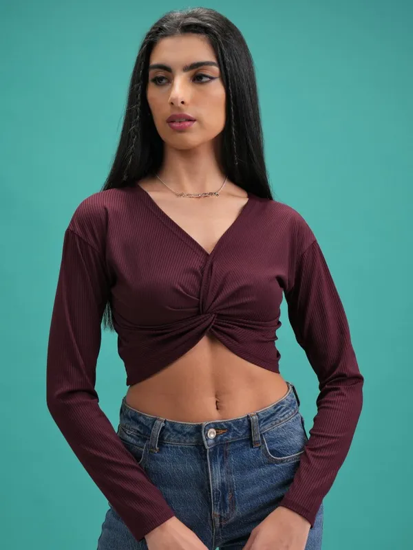 Tokyo Talkies Women Burgundy Solid Regular Tops