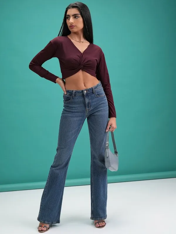  Tokyo Talkies Women Burgundy Solid Regular Tops