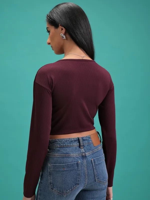  Tokyo Talkies Women Burgundy Solid Regular Tops