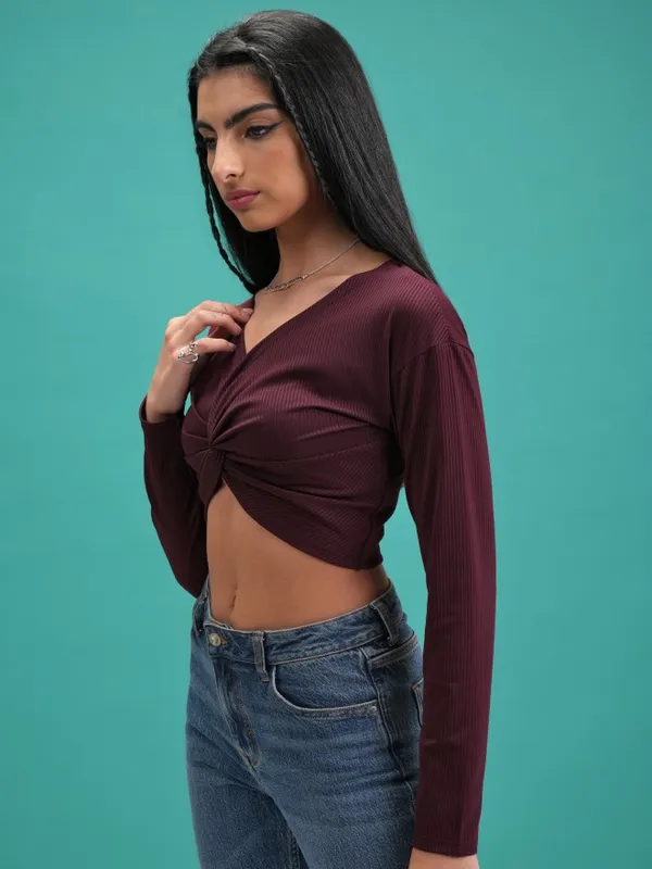  Tokyo Talkies Women Burgundy Solid Regular Tops
