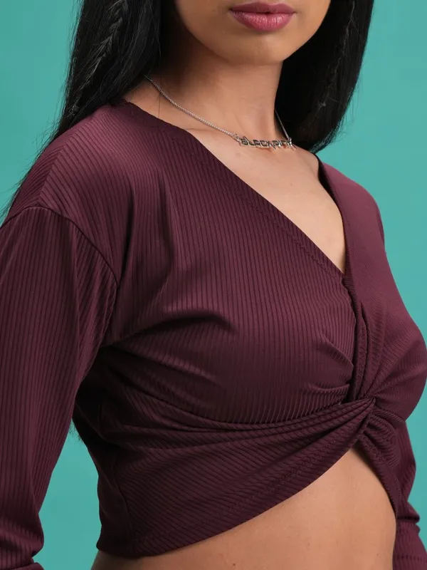  Tokyo Talkies Women Burgundy Solid Regular Tops