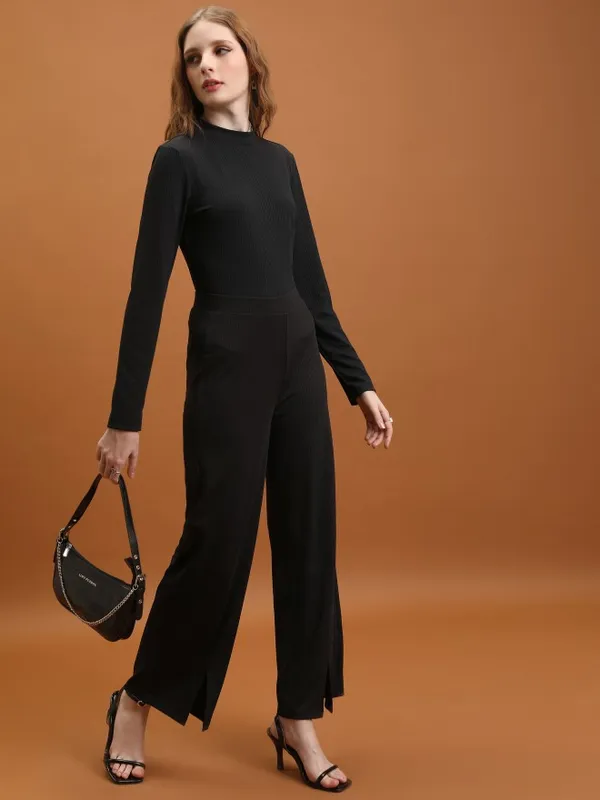 Solid Flared Casual Trouser