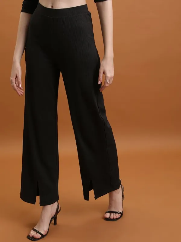 Solid Flared Casual Trouser