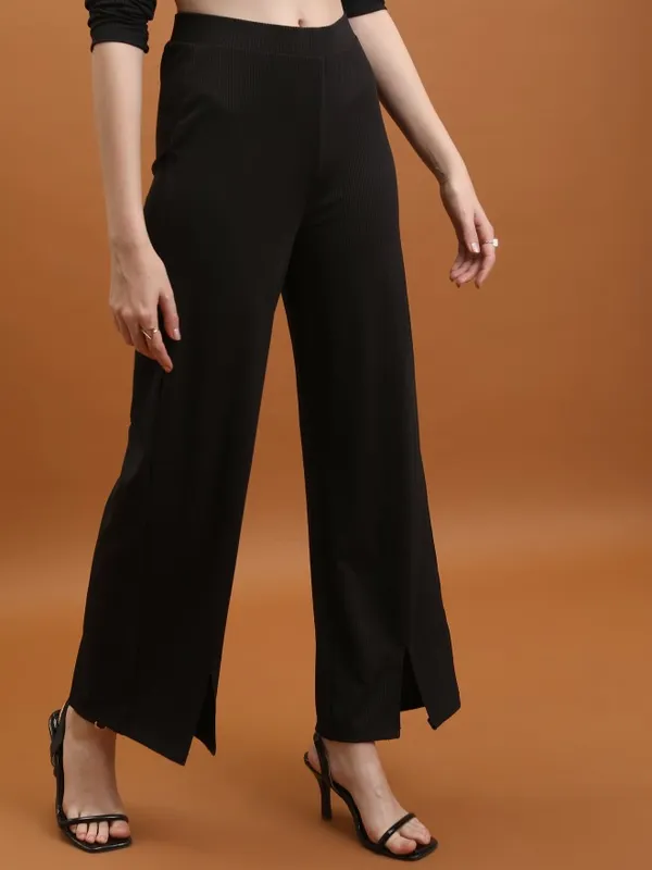 Solid Flared Casual Trouser