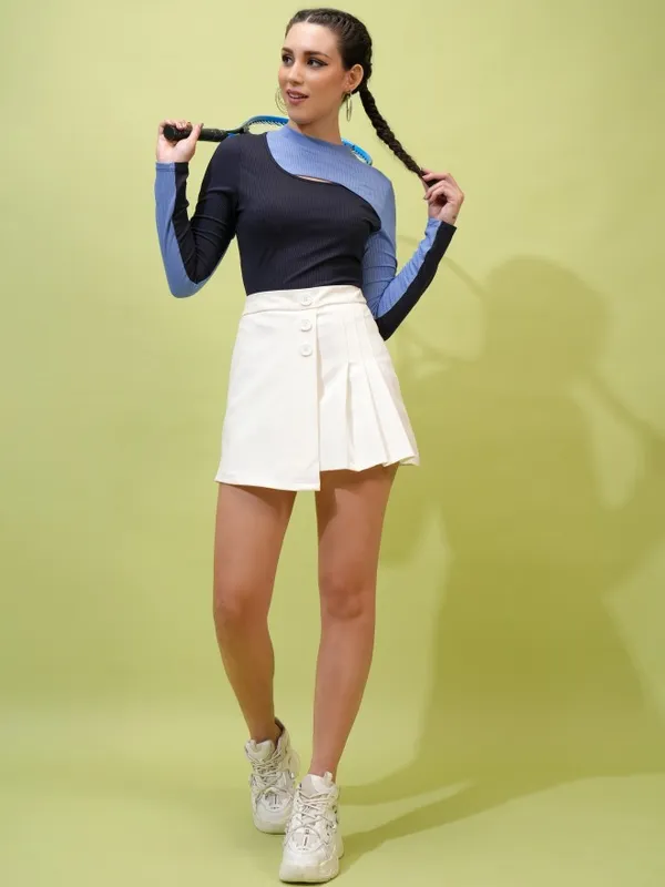  Tokyo Talkies Women Navy Blue Solid Fitted Tops