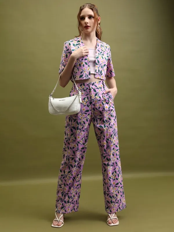  Tokyo Talkies Women Violet Printed Regular Fit Casual Trousers