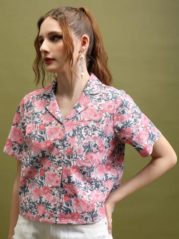 Printed Shirt Style Top