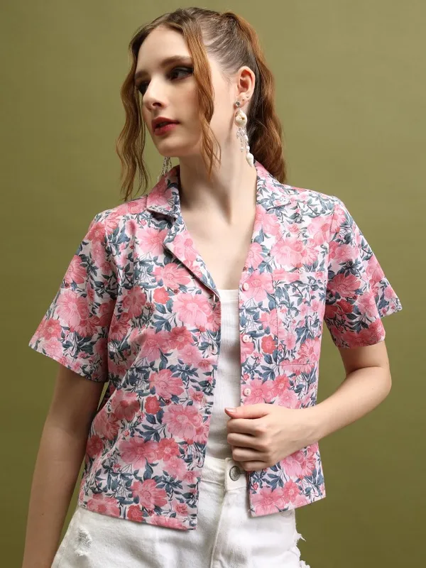  Tokyo Talkies Women Pink Printed Shirt Style Tops