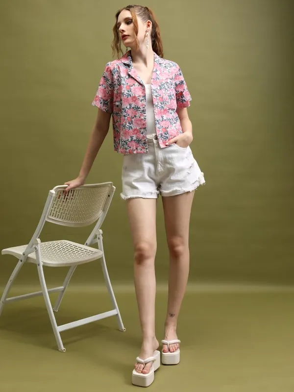  Tokyo Talkies Women Pink Printed Shirt Style Tops
