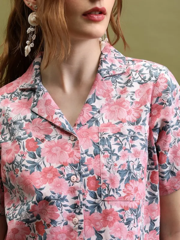  Tokyo Talkies Women Pink Printed Shirt Style Tops