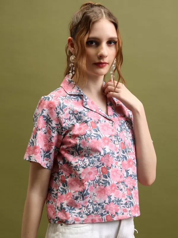  Tokyo Talkies Women Pink Printed Shirt Style Tops