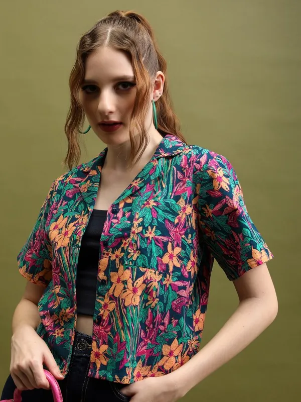 Printed Shirt Style Top