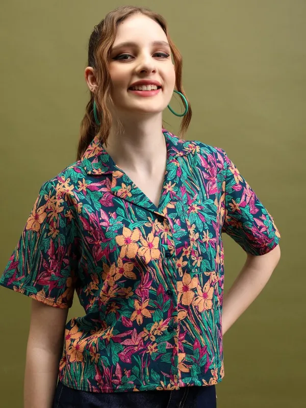 Printed Shirt Style Top