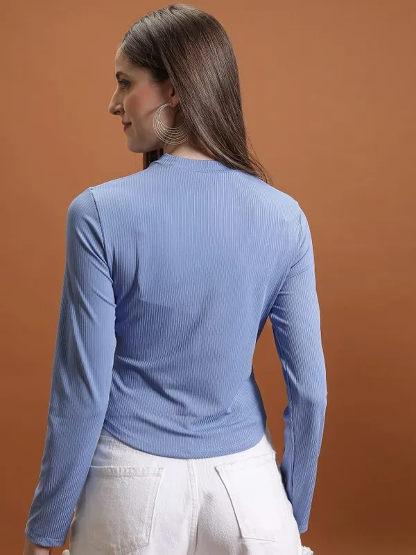 Tokyo Talkies Women Blue Solid Fitted Top