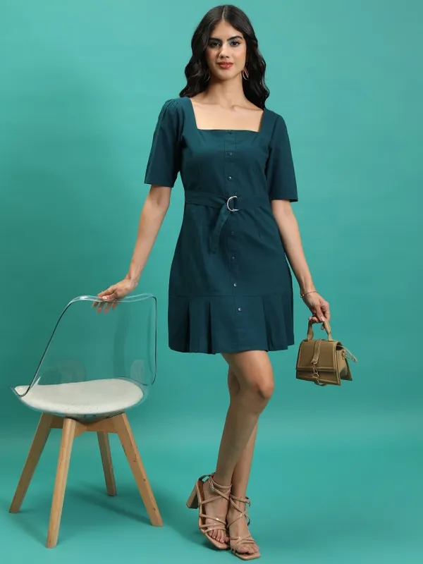 Tokyo Talkies Women Teal Solid Sheath Dress