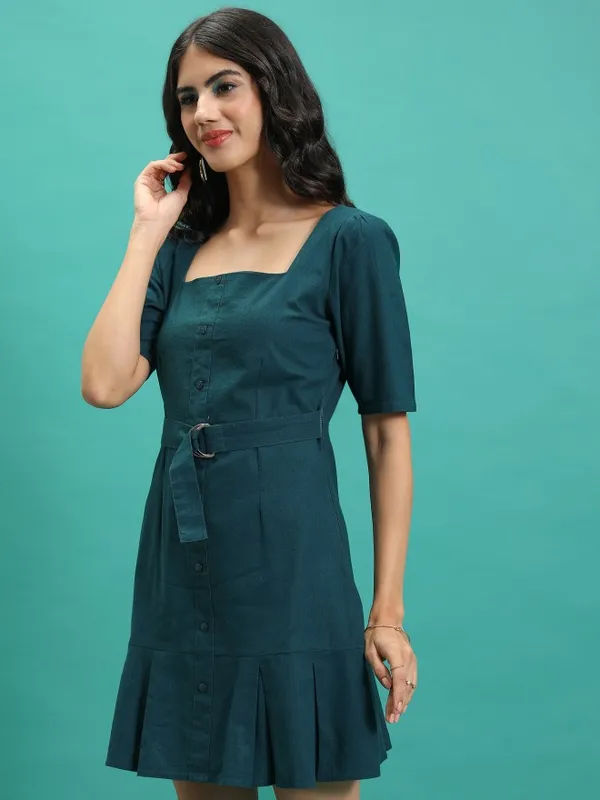 Tokyo Talkies Women Teal Solid Sheath Dress