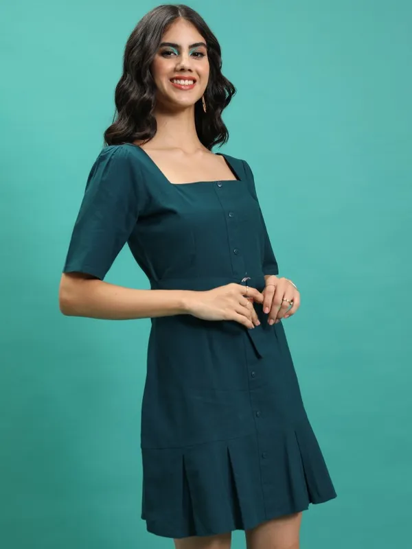 Tokyo Talkies Women Teal Solid Sheath Dress