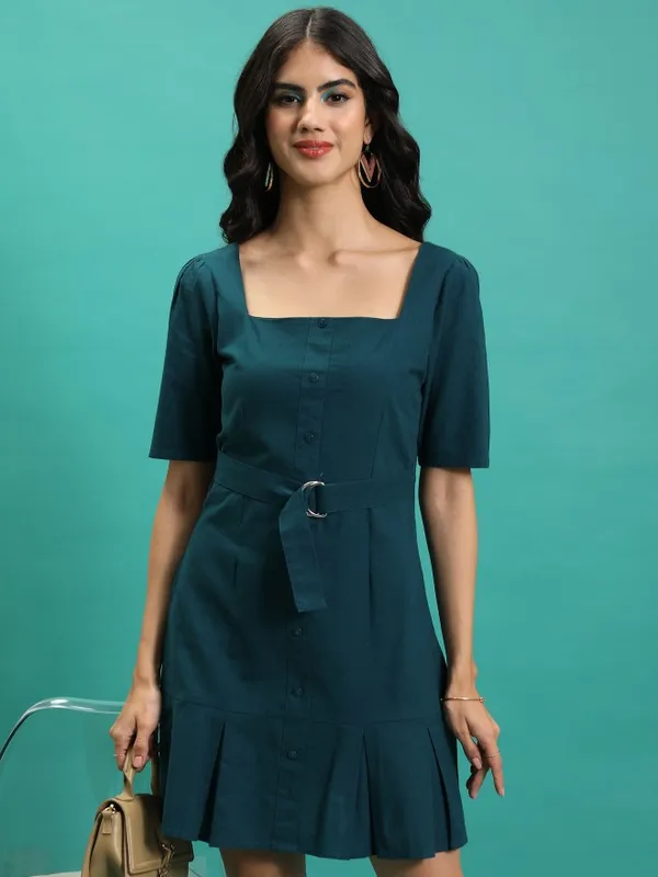 Tokyo Talkies Women Teal Solid Sheath Dress