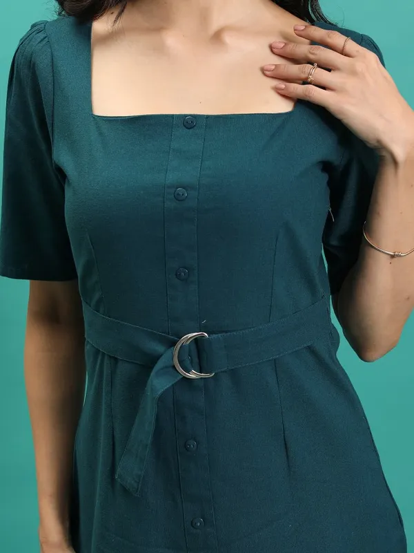 Tokyo Talkies Women Teal Solid Sheath Dress