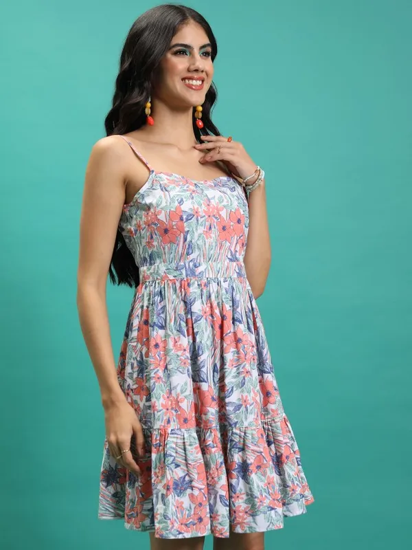 Tokyo Talkies Women White Printed Fit And Flare Dress