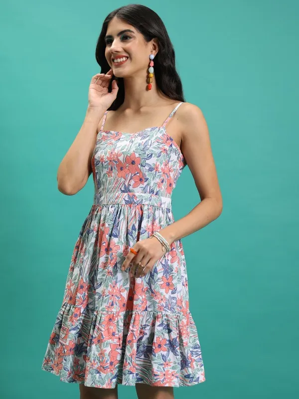 Tokyo Talkies Women White Printed Fit And Flare Dress