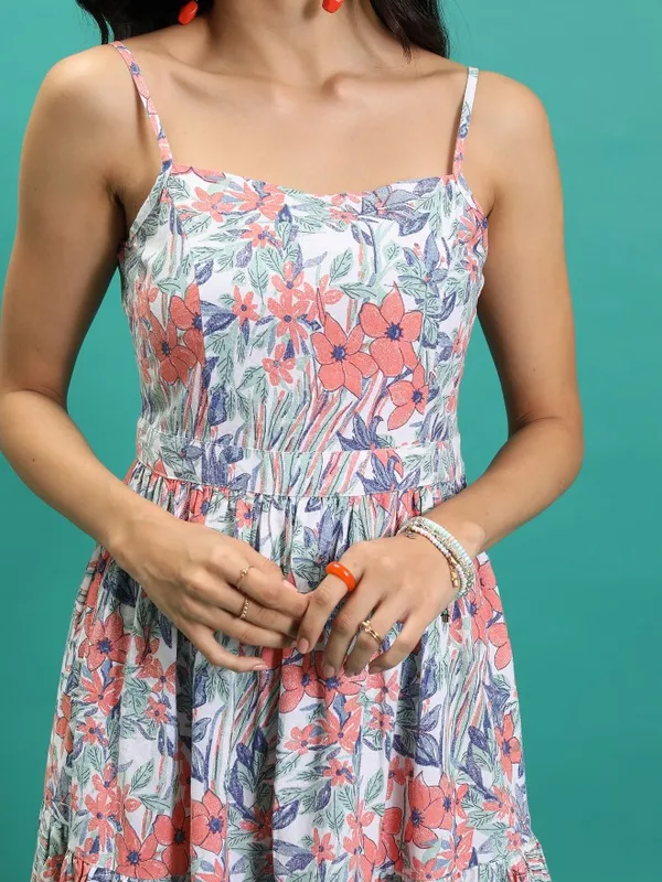 Tokyo Talkies Women White Printed Fit And Flare Dress