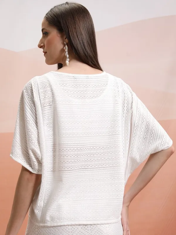  Tokyo Talkies Women White Self Design Regular Tops